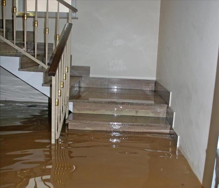 Flooded staircase. 